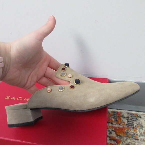 Sacha London Cindi Women Slides Size 7 Taupe Beaded Pointed Toe Low Heels 734 - Picture 7 of 12